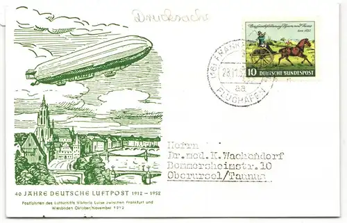 BRD Bund 160 auf Postkarte portogerechte LuPo Drucksache Zeppelin #JQ072