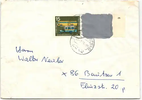 BRD Bund 479 auf Brief als Mehrfachfrankatur DDR Schwärzung #JQ117