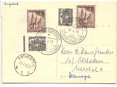 Berlin 106 u.a. auf Postkarte als Mischfrankatur portogerecht #JQ169