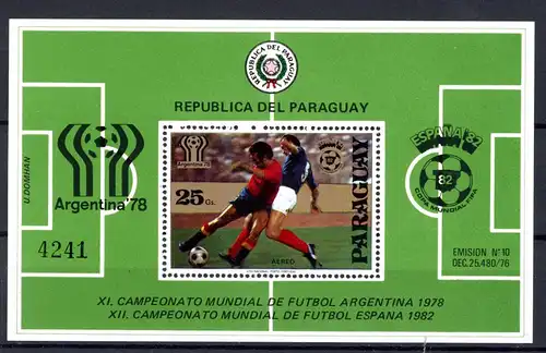 Paraguay Block 343 postfrisch Fußball WM 1978 #JR994