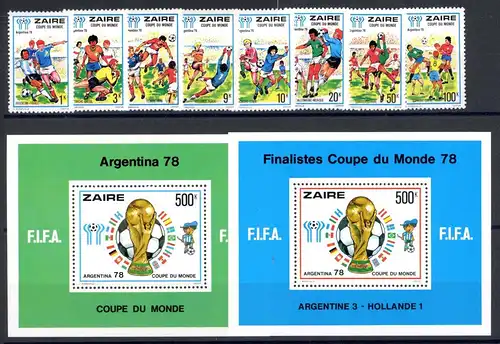 Kongo Zaire 558-565 + Bl. 18-19 postfrisch Fußball WM 1978 #JS008