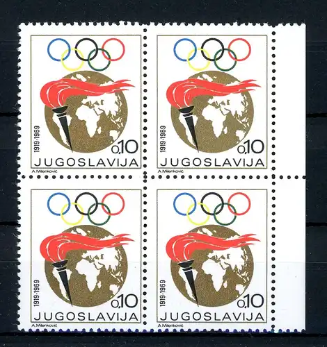 Jugoslawien 4er Block Zwangszuschlagmarken 37 A postfrisch #JS116