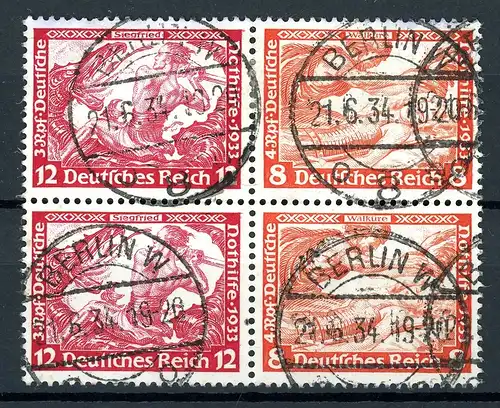 Deutsches Reich 4er Block Zusammendrucke W 55 gestempelt #JS527