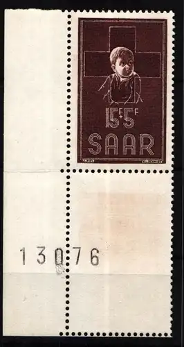 Saarland 350 postfrisch vom Eckrand, gefaltet #JR159