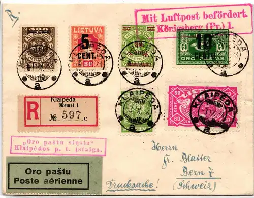 Memel 226 u.a. auf Brief als Luftpost-R.-Brief nach Bern #JM881