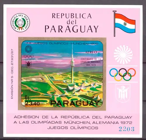 Paraguay Block 142 postfrisch Olympiade 1972 #JS220
