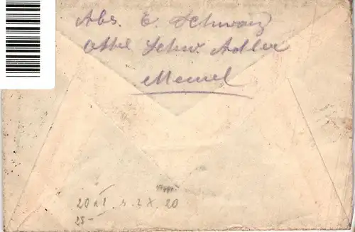 Memel 20 (3x) u.a. auf Brief Dreierstreifen, ZuF als R.- Brief n. Berlin #JM904