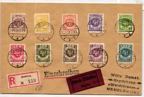 Memel 141-150 auf Brief Satzbrief auf Eil-R.-Brief HEYDEKRUG #JM893