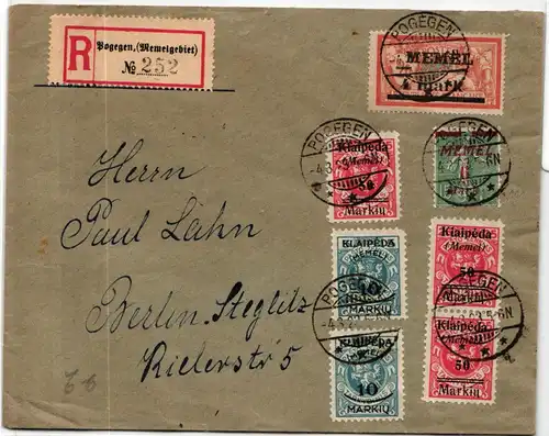 Memel 137 (3x) u.a. auf Brief mit ZuF auf R-Brief aus POGEGEN #JM894
