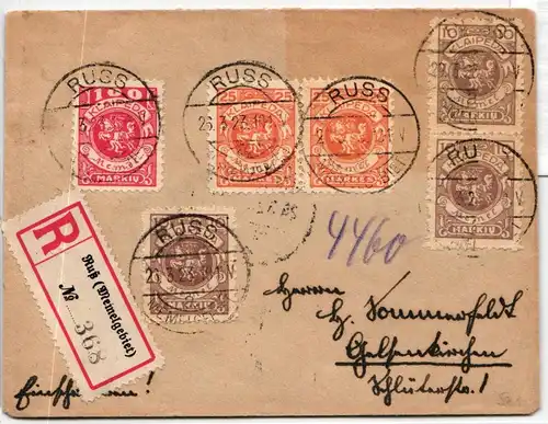 Memel 146 u.a. auf Brief mit ZuF auf R-Brief von RUSS nach Gelsenkirchen #JM891