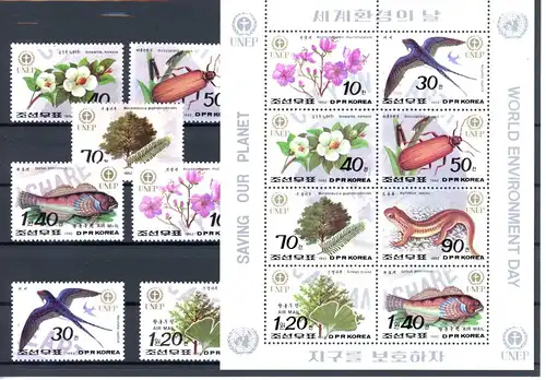 Korea 3346-3353, Klb. unvollständig postfrisch Schmetterling #JT885