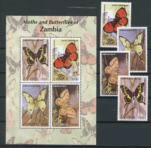 Sambia 706-709, Klb. 709-712 postfrisch Schmetterling #JT946