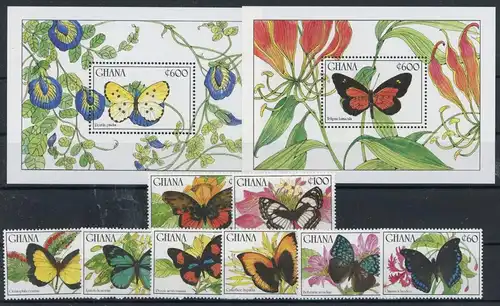 Ghana 1354-1361, Block 153-154 postfrisch Schmetterling #JT969
