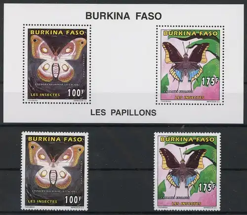 Burkina Faso 1419, 21, Zd-Klb. postfrisch Schmetterlinge #JU215