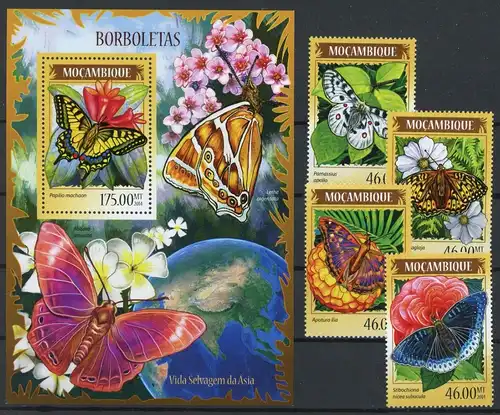 Mosambik 7240-7243, Block 888 postfrisch Schmetterlinge #JT984