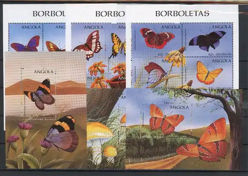 Angola Klb. 1183-1200, Block 40-42 postfrisch Schmetterlinge #JU209