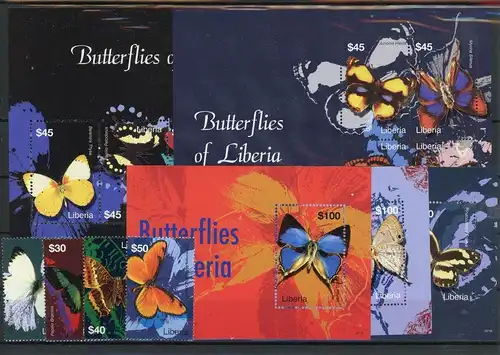 Liberia 5312-5315, Klb. 5316-5323, Block postfrisch Schmetterling #JU249
