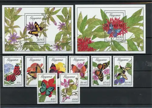 Guyana 3039-3046, Block 53-54 postfrisch Schmetterling #JU288
