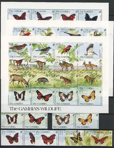 Gambia ZD Bogen 1113-1160, Paare postfrisch Schmetterlinge #JU319