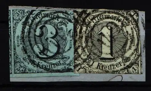 Thurn & Taxis 7, 12 gestempelt auf Briefstück #JT274