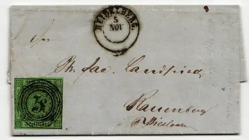 Baden 6 auf Brief N 5 57 "Heidelberg" mit Eisenbahn "Curs".-Stempel IV #JS812