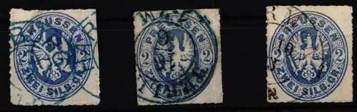 Preußen 17 gestempelt in blau und schwarz, kleines Lot #JS879