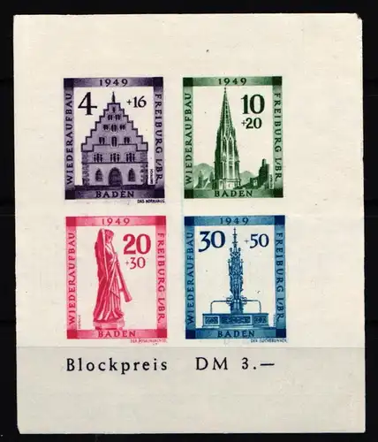 Französische Zone Baden Block 1 B postfrisch #JU461