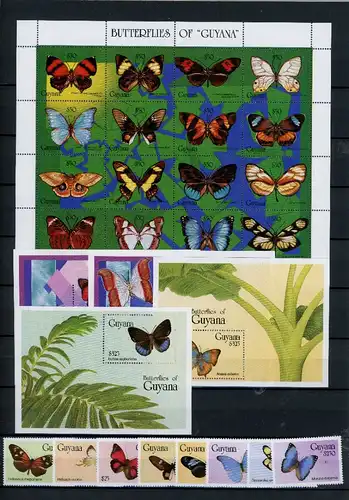 Guyana 4723-4730, Zd-Bg., Block 423-426 postfrisch Schmetterling #JW617