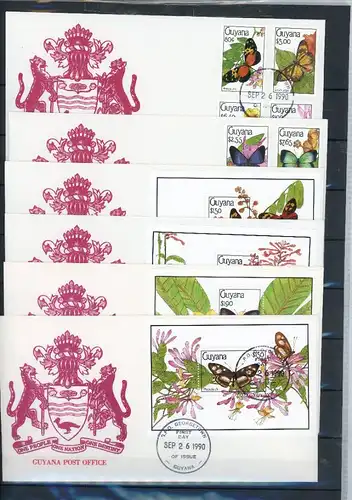 Guyana 3211-3218, Zd-Bg, Blöcke Schmetterling Ersttagesbrief/FDC #JW641