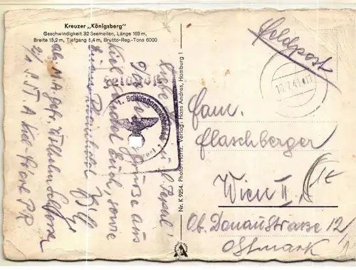 Deutsche Kolonien Dt.-Ostafrika gestempelt Kreuzer Königsberg, Feldpost #JX082