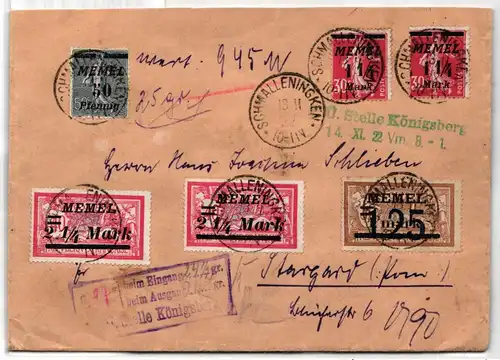 Memel 50 u.a. auf Brief von SCHMALLENINGKEN nach Stargard mit Zensur #JM877