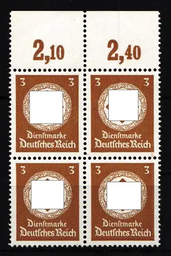 Deutsches Reich Dienstmarken 166 P OR postfrisch als Viererblock #JU590