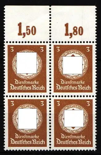 Deutsches Reich Dienstmarken 166 P OR postfrisch als Viererblock #JU589