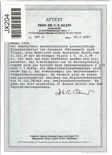 Memel Lokalaus. I, IV auf Brief als Mischfrankatur Attest Dr. Klein BPP #JX204