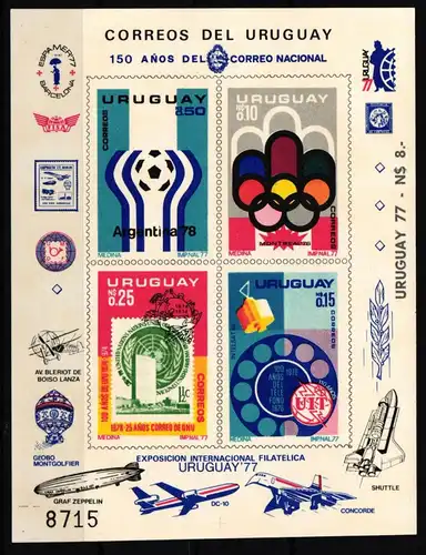 Uruguay 1402-1405 postfrisch als Sonderblatt UREXPO 77 #JY095