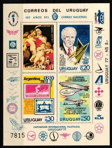 Uruguay 1453-1456 postfrisch als Sonderblatt UREXPO 77 #JY094