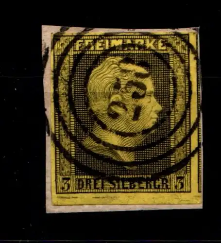 Preußen 4 gestempelt N4 258 (Köln), gut geschnitten auf Briefstück #GT767