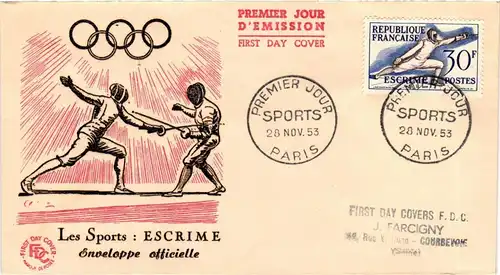 Frankreich 978-983 gestempelt auf offiziellen FDC, Olympische Spiele 1952 #JZ867