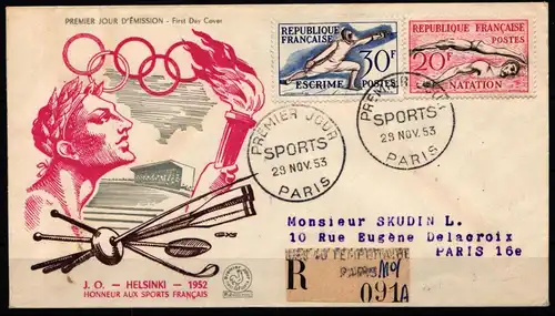Frankreich 979-980 gestempelt auf FDC Olympische Spiele 1952 #JZ864