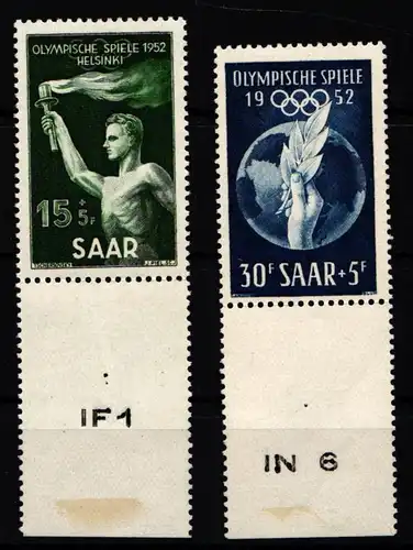 Saarland 314-315 postfrisch mit Unterrand, Olympische Spiele 1952 #JZ885