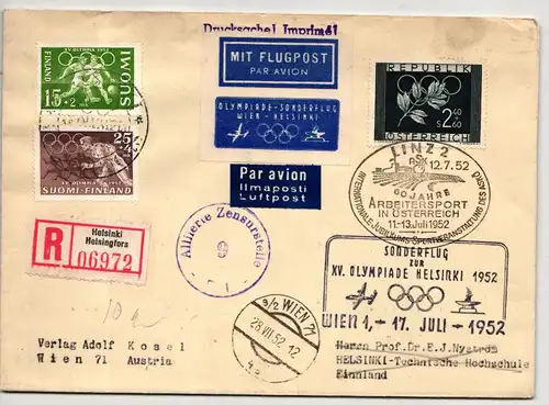 Österreich verschiedene Briefe Stempel + Motiv Olympische Spiele 1952 #JZ897