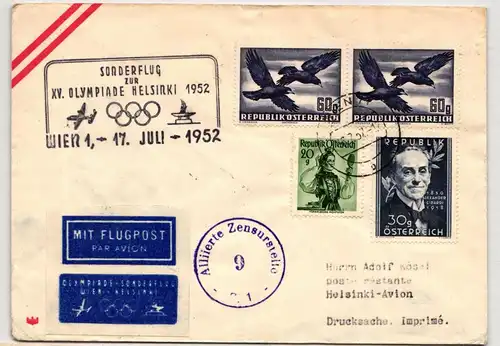 Österreich verschiedene Briefe Stempel + Motiv Olympische Spiele 1952 #JZ897