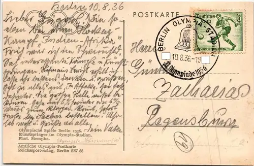 Deutsches Reich 611 auf Postkarte Olympia Kunstspringen #JX223