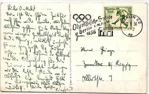 Deutsches Reich 611 auf Postkarte Olympisches Feuer #JX224