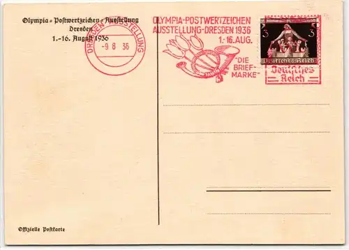 Deutsches Reich 617 auf Postkarte Dresden Olympia Ausstellung #JX230