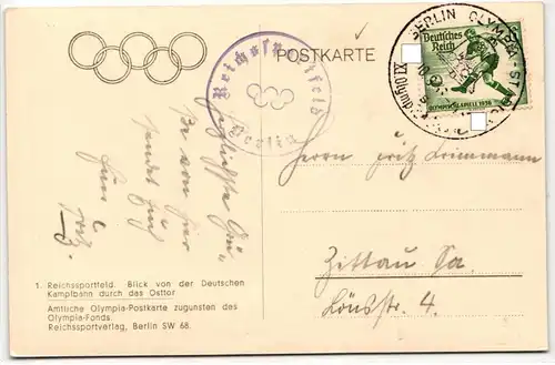 Deutsches Reich 611 auf Postkarte Sommer-Olympiade #JX252