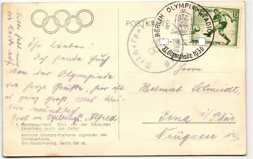 Deutsches Reich 611 auf Postkarte Sommer-Olympiade #JX251