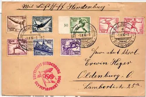 Deutsches Reich 609-616 auf Brief Olympiafahrt #JX236