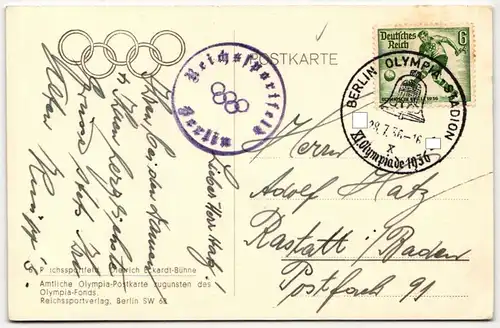 Deutsches Reich 611 auf Postkarte Sommer-Olympiade #JX258