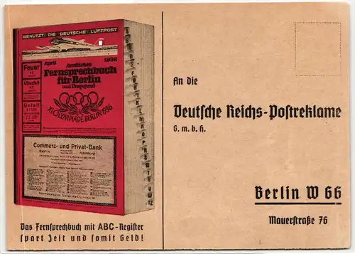 Deutsches Reich auf Postkarte mit Olympia Werbung #JX310